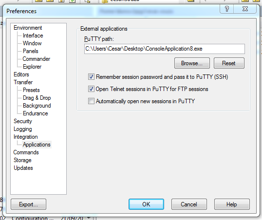 WinSCP Putty Preferences