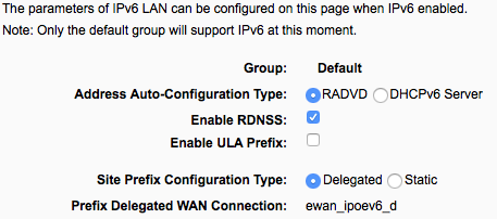 IPv6 LAN settings (RADVD)