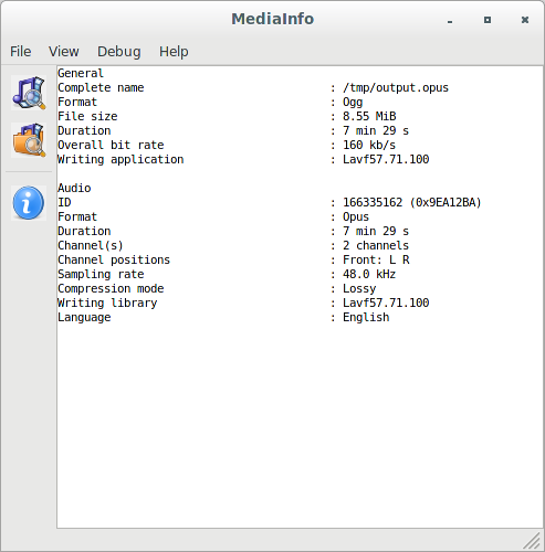 opus output of mediainfo GUI