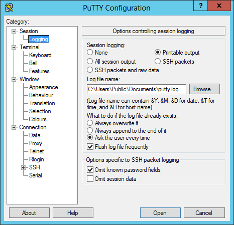 PuTTY Logging