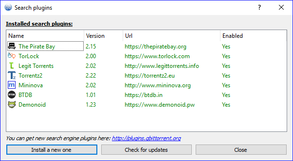 qBittorrent search plugins