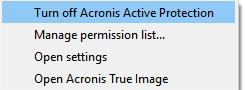 acronis systray right click