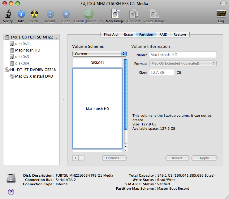 screen shot of disk utility