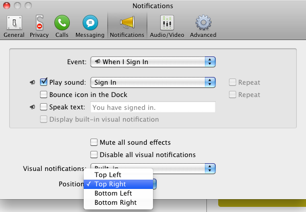 Skype Notifications Preferences
