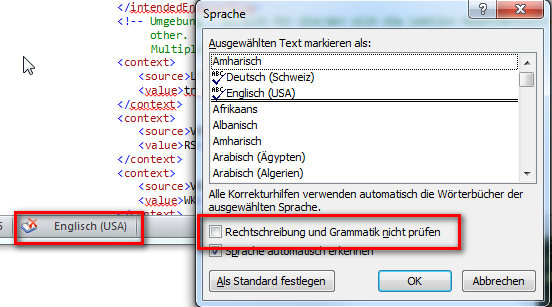 screenshot from German version of Word