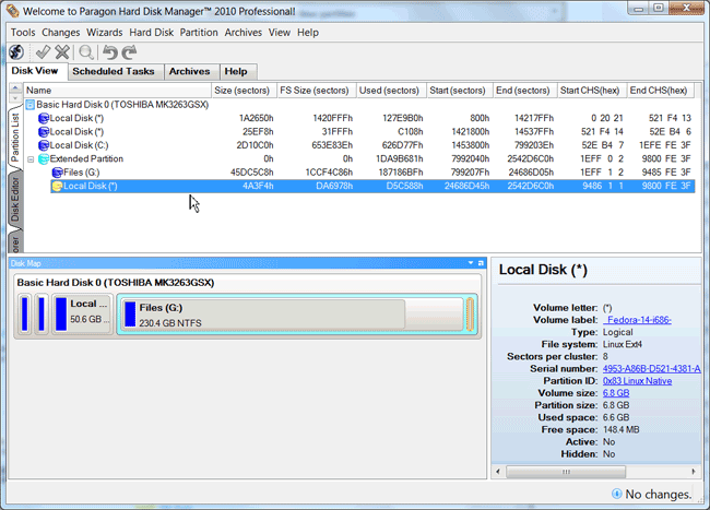 paragon hard disk manager 2010 window