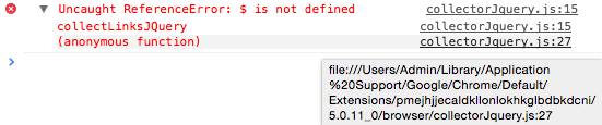 screenshot of extension error in Chrome dev tools