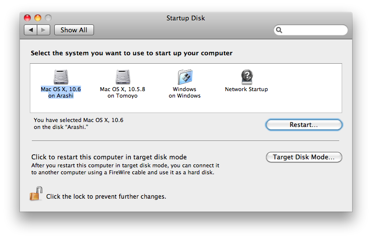 Startup Disk Screenshot