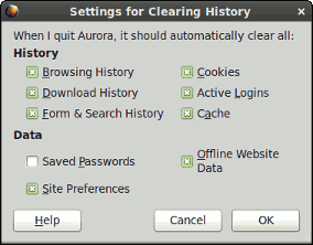 "Settings for clearing history"