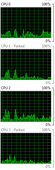 screenshot showing CPUs 1 and 3 are parked