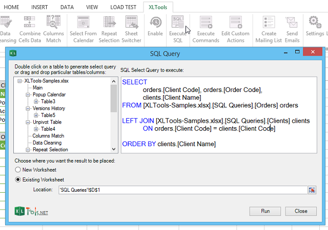 XLTools SQL Queries - Query Builder