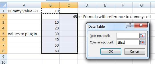 what-if data table dialog