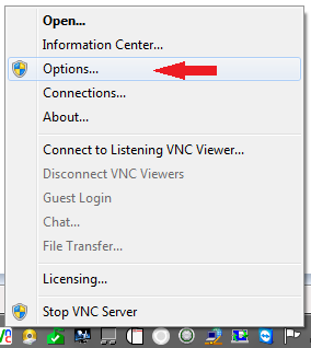 Right Mouse Click Over VNC Icon Screen Shoot