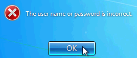 The user name or password is incorrect.