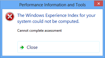 The Windows Experience Index for your system could not be computed