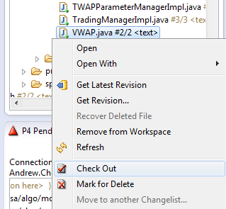 Checking out a file via Perforce
