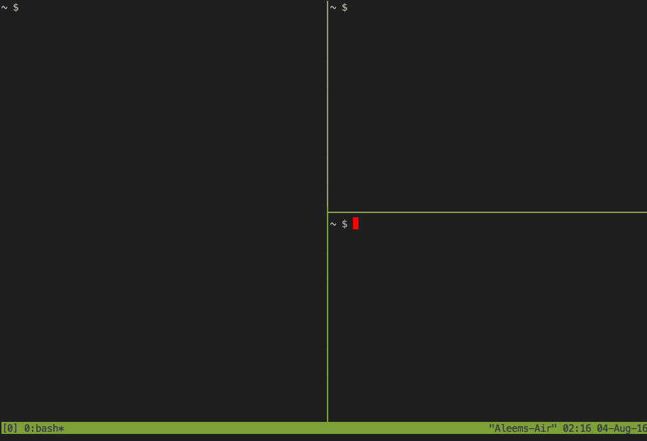 tmux split screen