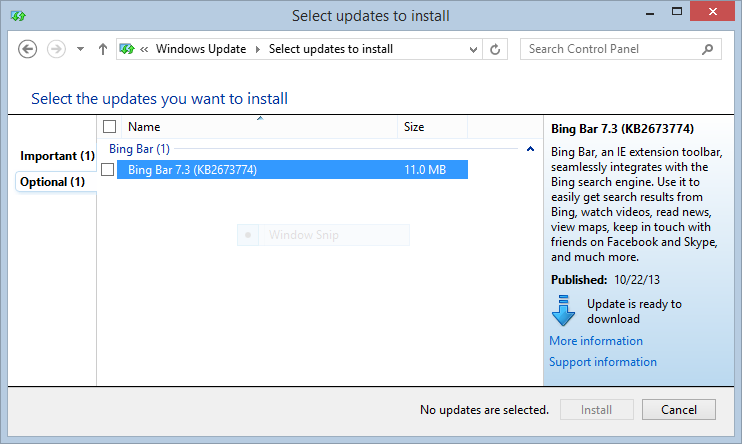 Bing Bar Windows Update