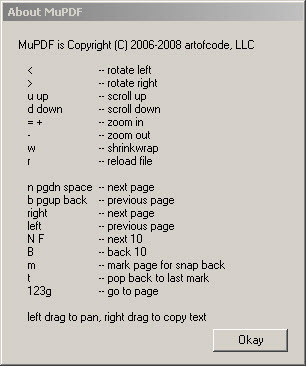 MuPDF: keyboard navigation only, no menues or icons.