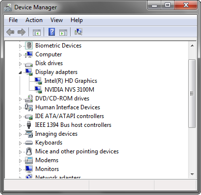 Control panel - Device manager - Display adapters