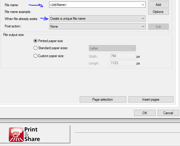 Print&Share PDF file output options