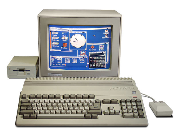 Commodore Amiga 500 with CRT monitor and external floppy disk drive
