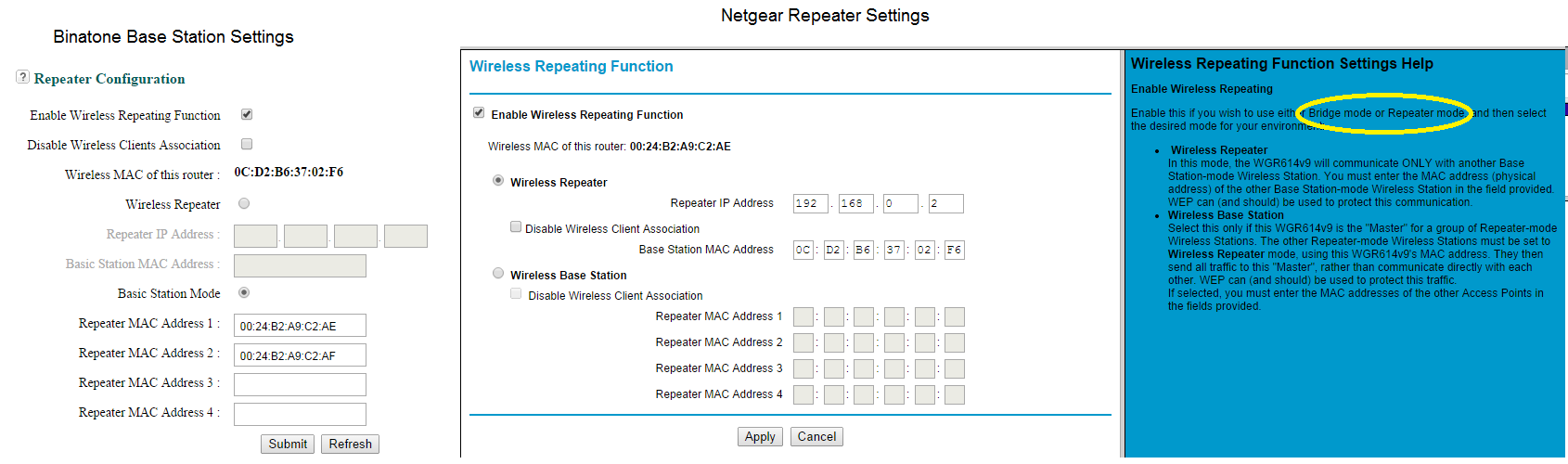 Wireless Repeater config screengrabs