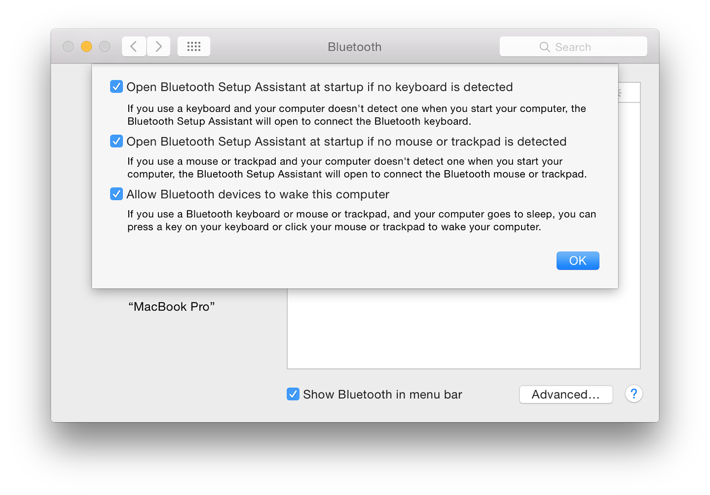 Bluetooth Setup Assistant Settings