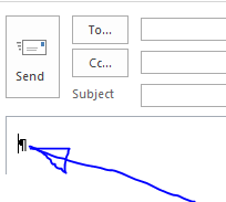 Outlook screenshot showing unwanted paragraph character