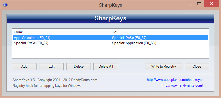 SharpKeys screenshot