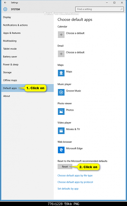 Settings - System - Default Apps