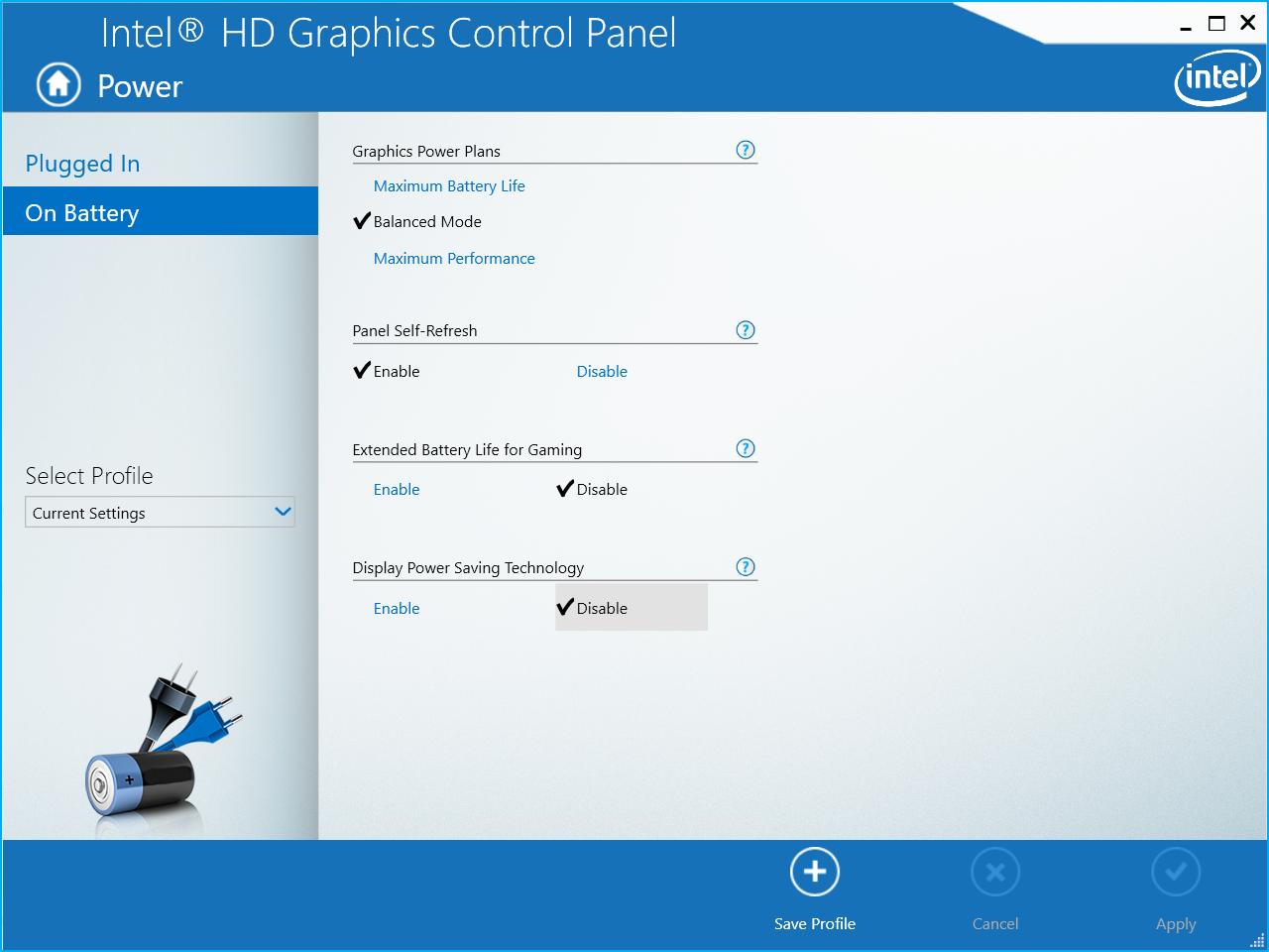 Intel HD Graphics Control Panel example