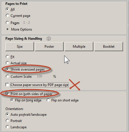 Acrobat XI duplex print for different page sizes